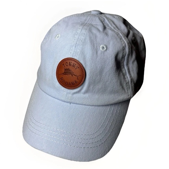 Tommy Bahama Hat Cap Dad Leather Logo One Size Slouch Blue Unisex Golf Beach - Picture 1 of 10